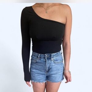 Abercrombie & Fitch Black Fitted Asymmetrical Bodysuit